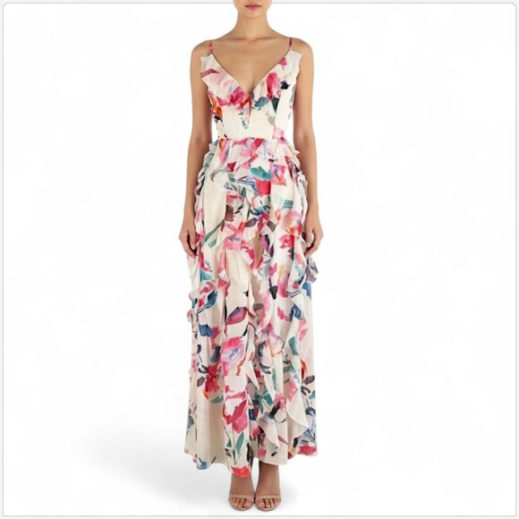 Fame and Partners Madeline Sorrento Floral Champagne Maxi Ruffle Dress NWT New 4 - Picture 1 of 10